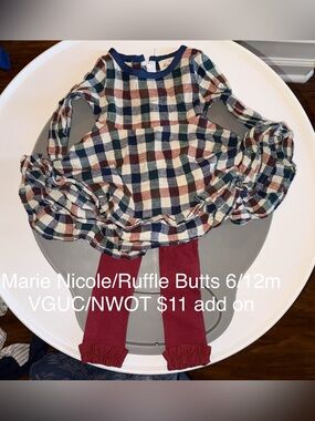 RuffleButts Ruffle Hem Legging with Plaid Ruffle Hem Dress - Multi-Color